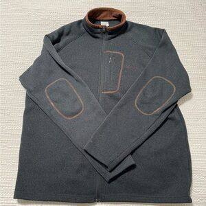 Columbia Men's Dark Gray Zip-Up Sweater with Brown Trim